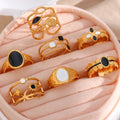 Christmas Jewelry Rings 18K Gold Plated Hollow Adjustable Rings Stainless Steel Enamel Ring for Women Jewelry