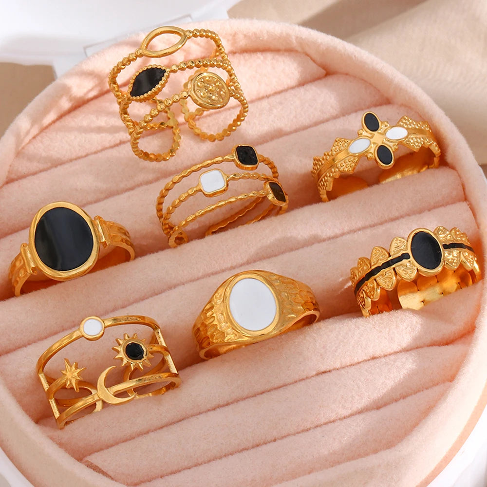 Christmas Jewelry Rings 18K Gold Plated Hollow Adjustable Rings Stainless Steel Enamel Ring for Women Jewelry