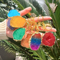 Natural Crystal Keyring Rainbow Chakra Drusy Raw Stone Irregular Big Agate Slice Key Chain for Key Handbag Decoration