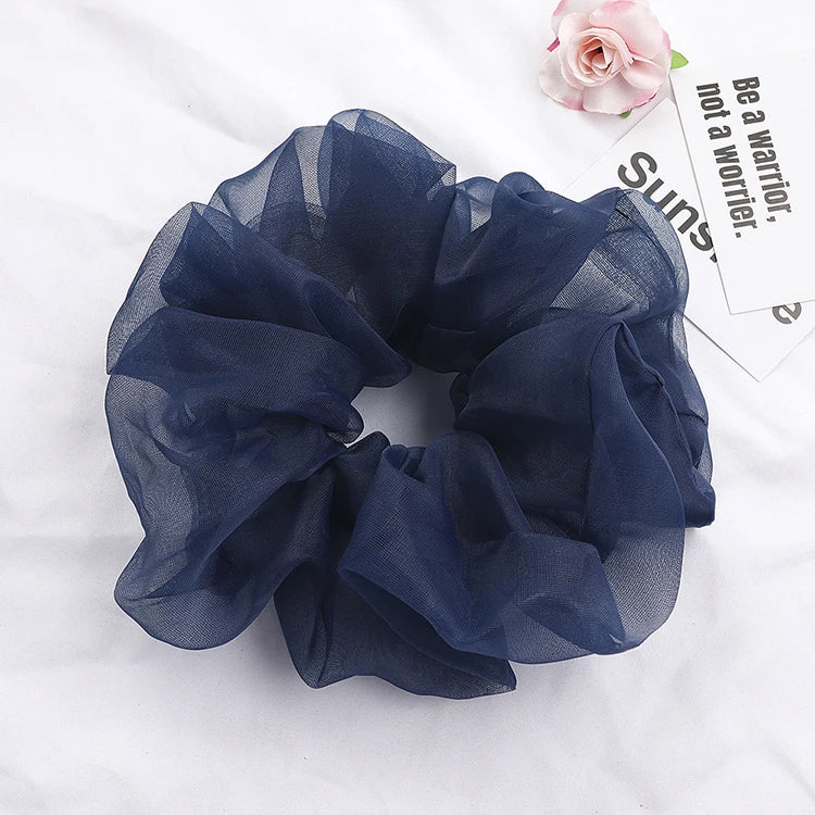 New Fashion Women Scrunchies Large Solid Color Organza Scrunchies Girls Chiffon Hair Scrunchies Elastic Hair Bands
