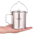 Lightweight 750ml Stainless Steel Camping Pot with Foldable Handles and Lid Portable Outdoor Cup for Hiking Biking Camping