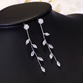 Pendientes Largos Iron Chain Long Copper Leaf Tassels Denim Silver Plated Earrings Long Tassel Tropical Leaf Zircon Earrings