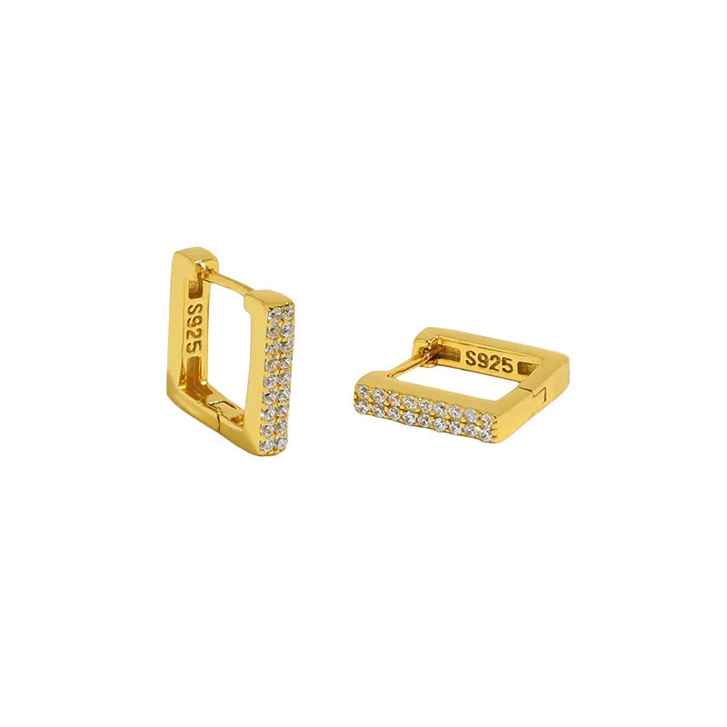 18K Gold Plated Minimalist Geometric Square Micro-inlaid Cubic Zirconia S925 Sterling Silver Earrings for Women