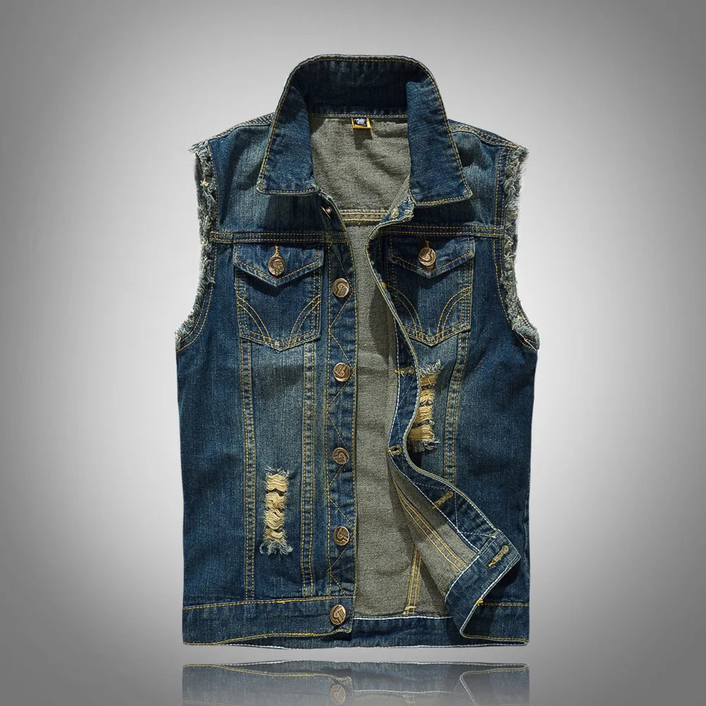 New Men's Fashion Casual Black Hooded Sleeveless Vest Denim Vest Jacket Street Punk Style Denim Vest Multiple Size Options M-6XL