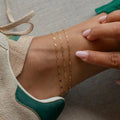 MC232 Wholesale 18K Gold Plated Stainless Steel Anklet Chain Paper Clip Chain Three Layers for Women Fashion Jewelry Anklets