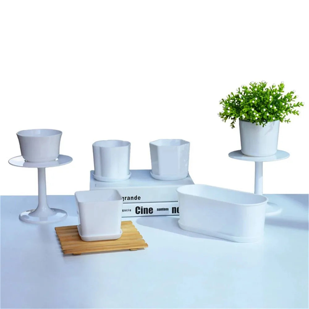 Polygonal Square Round Plastic Flower Pot With Tray Thickened Garden Pot Nursery Succulents Pots