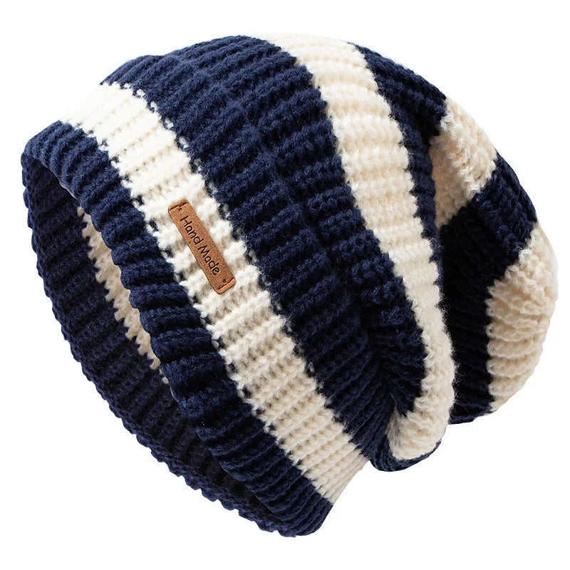 Men's Versatile Knitted Wool Cap 100% Cotton Winter Warm Stacked Cap with Big Head Circumference for Children