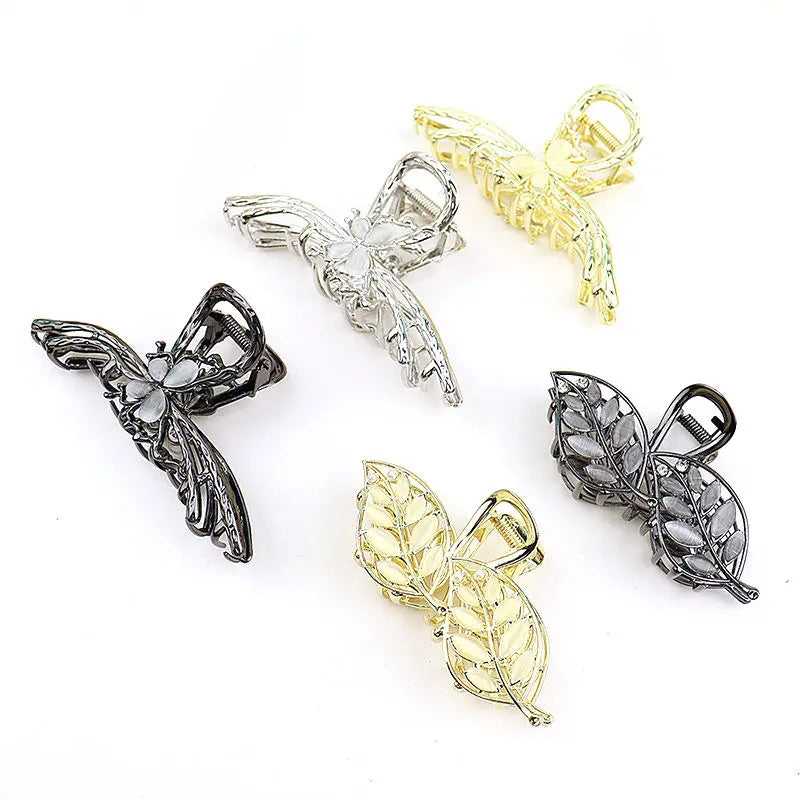 Pearls Electroplated Golden Alloy Hollow Haarklammer Metal Butterfly Leaves Large Shark Claw Clip Ladies 11.5cm Hair Claw Clips