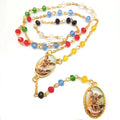 Light Blue  4*6 mm Glass Faceted Beads  Catholic Necklace Rosary with Saint Michael Chaplet Angel