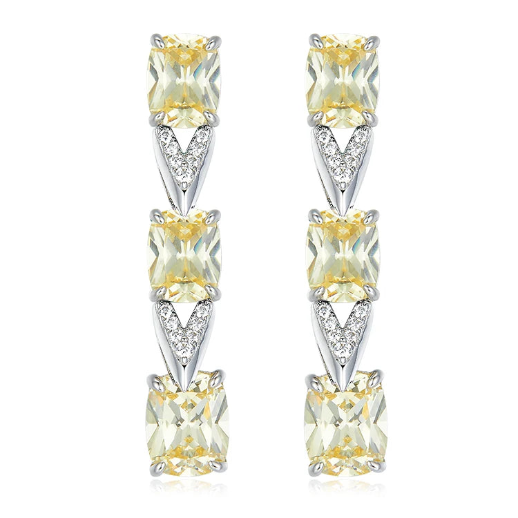 Elegant Full Yellow Cubic Zirconia Earrings Jewelry Women S925 Silver Drop Earrings