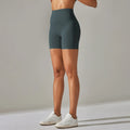 High Waisted Nylon Active Yoga Shorts Soft Push-up Tummy Control Fitness Biker Shorts Solid Pattern Plus Size 1 Piece Set