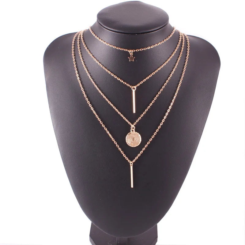 Fashion New Design Multilayers Pendant Necklaces for Women Charm Gold Color Chokers Boho Female Party Jewelry Accessories