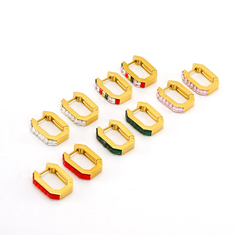 Fashion Minimalist Waterproof Non Tarnish Jewelry 18k Gold Plated Stainless Steel Zircon Inlay Hoop Huggie Earrings for Women