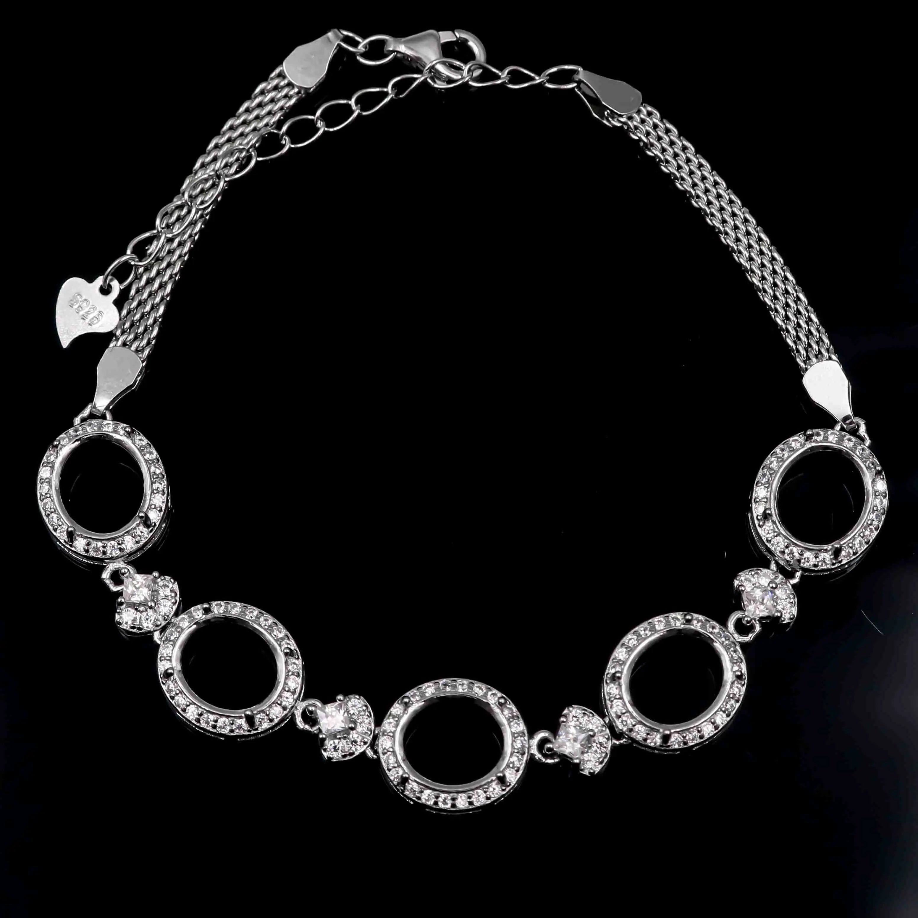 Sterling Silver 7*8mm Semi Mount Bracelet Empty Support Blank Claw Setting S925 Mountain Base Holder Without Stone Inlay for DIY