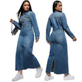 Y218616 Trendy Plus Size Jeans Dresses Women Casual Lapel Long Sleeve Button Slit Denim Dresses for Women Maxi Dress Ladies