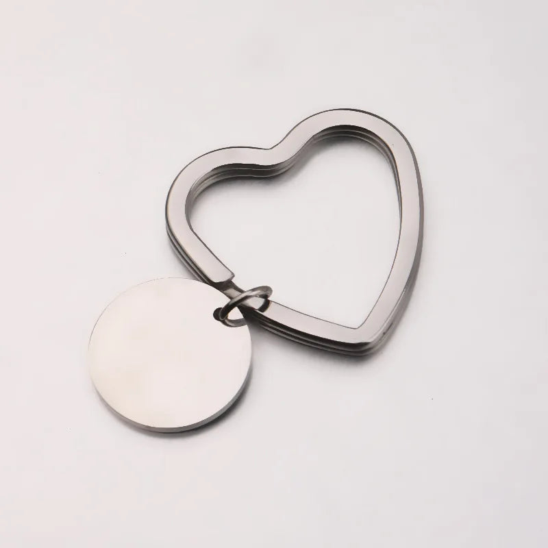 Heart Ring  Round Disc Blank Mirror Polished Stainless Steel Keychain Personalized Custom Logo Laser Engrave Charm Key Chain