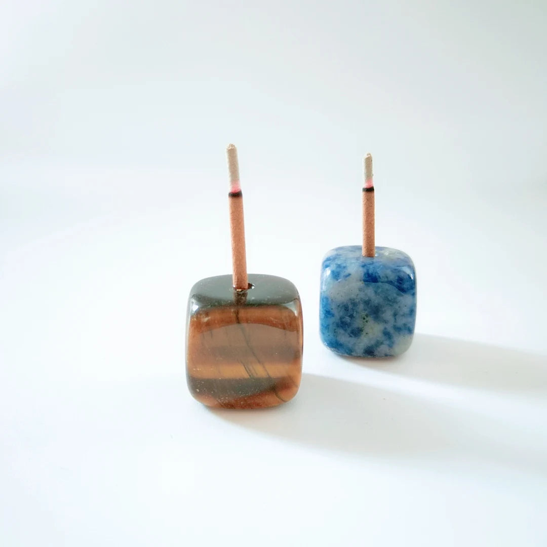 HUIYING Factory direct Polished Natural Blue spot jasper Small Cube shape Incense Holder for sale or decoration