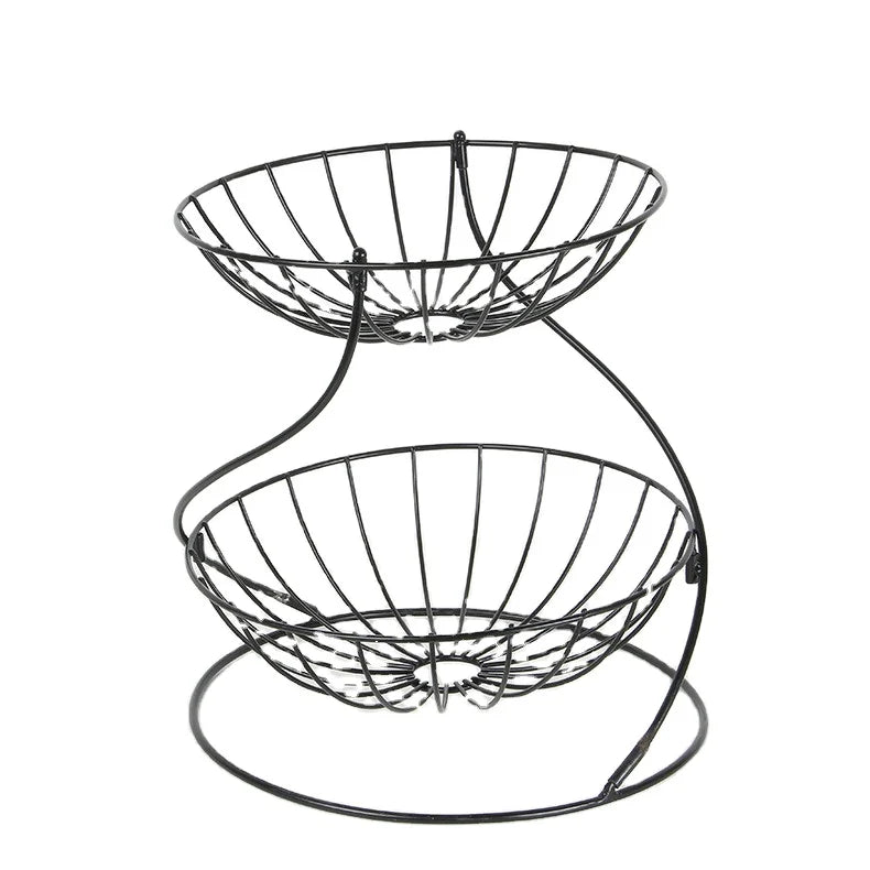 European Style Double Layer Fruit Basket Multi-Purpose Metal Dish Storage Rack Disassemblable Drain for Home Living Room Kitchen