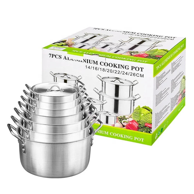 Dia Cast Aluminum Kitchen Cookware Set of 7 Pcs Cooking Pot Set Non Stick Home Kitchen Cookware Aluminum Right-angle Stockpot