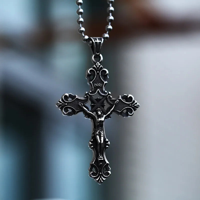 SS8-554P Steel Soldier Catholic Religious Good Details Jesus Piece Cross Pendant Necklace for Men Gift Chain Christian Jewelry