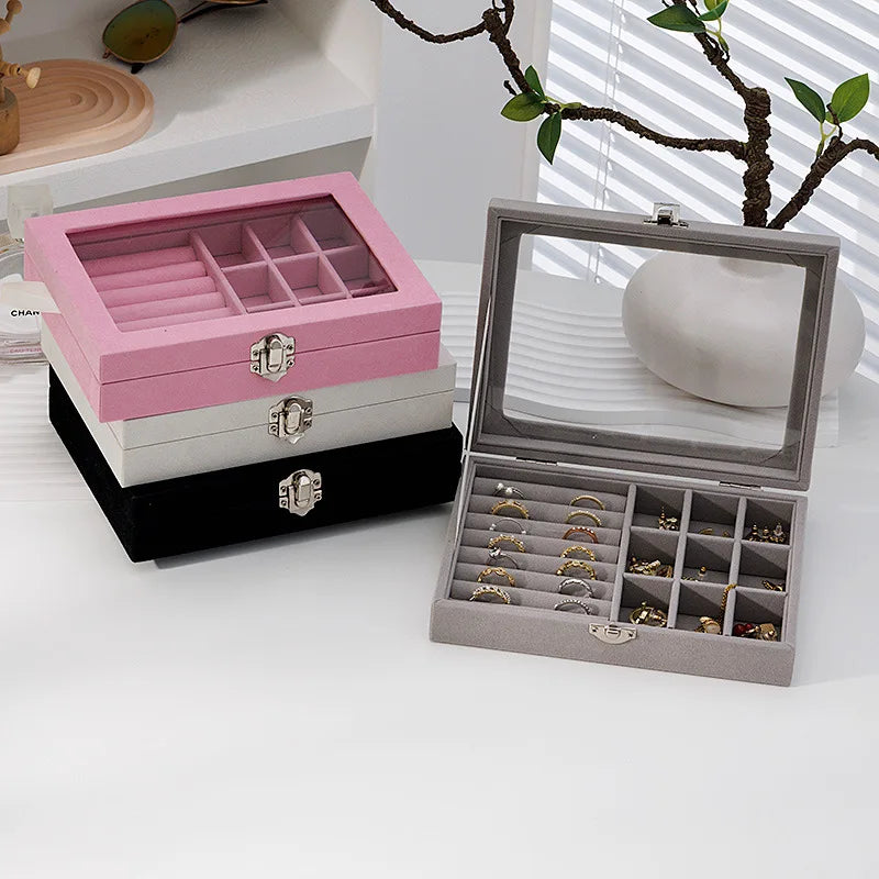 20*15 cm Compartment Rings Jewelry Set Storage Box With Glass Lid