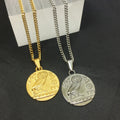 Vintage Mythology Owl Pendant 18K Gold Plated Animal Jewelry Stainless Steel Round Coin Ancient Greek Owl Necklace