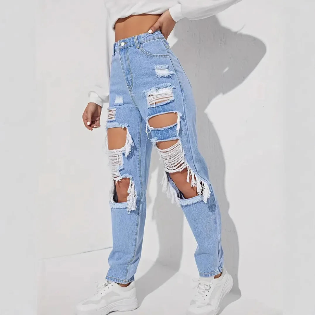 S-3XL Worn-out Jeans for Women in Spring and Summer Worn-out Jeans for Women Trousers for Women High Waist Straight Leg Pants