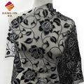 Black Flocked Floral Tulle Lace Fabric Flocking Velvet Burnout Flower Printing Polyester Mesh Fabric with Glitters for Costumes