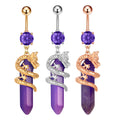 Stainless Steel Gold Plated Dragon Shape Charm Dangle Belly Rings Crystal Rhinestone Wedding Engagement Party Children's Navel
