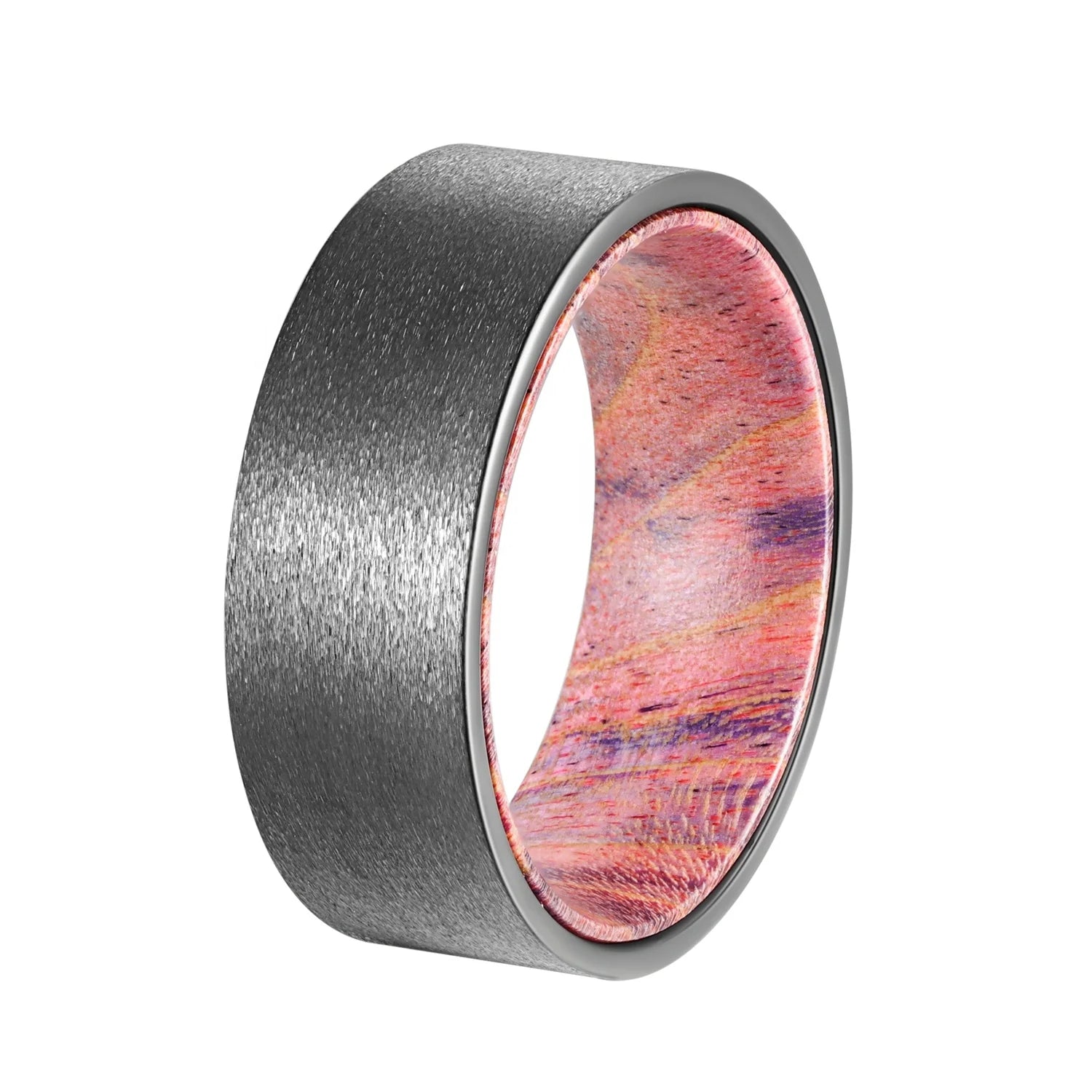 POYA Purple Box Elder Inlay Tungsten Rings Sandblasted Gunmetal Finished Flat Edge Comfort Fit 8mm Men
