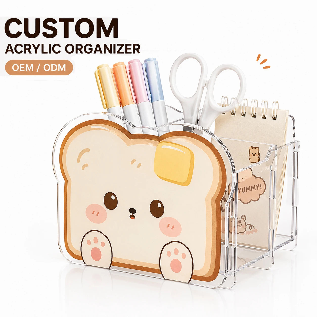 CNAWO Custom DIY Acrylic Desk Organizer Cute Acrylic Pen Holder Kawaii Desktop Storage Box OEM ODM