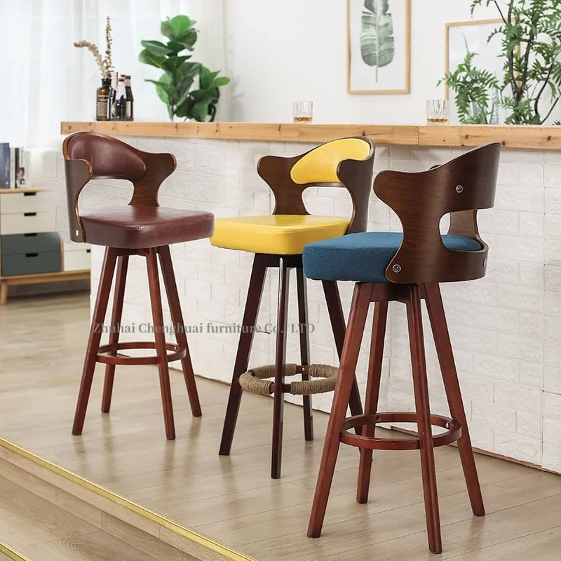 Solid Wood Modern Simple Backrest Swivel bar Chair