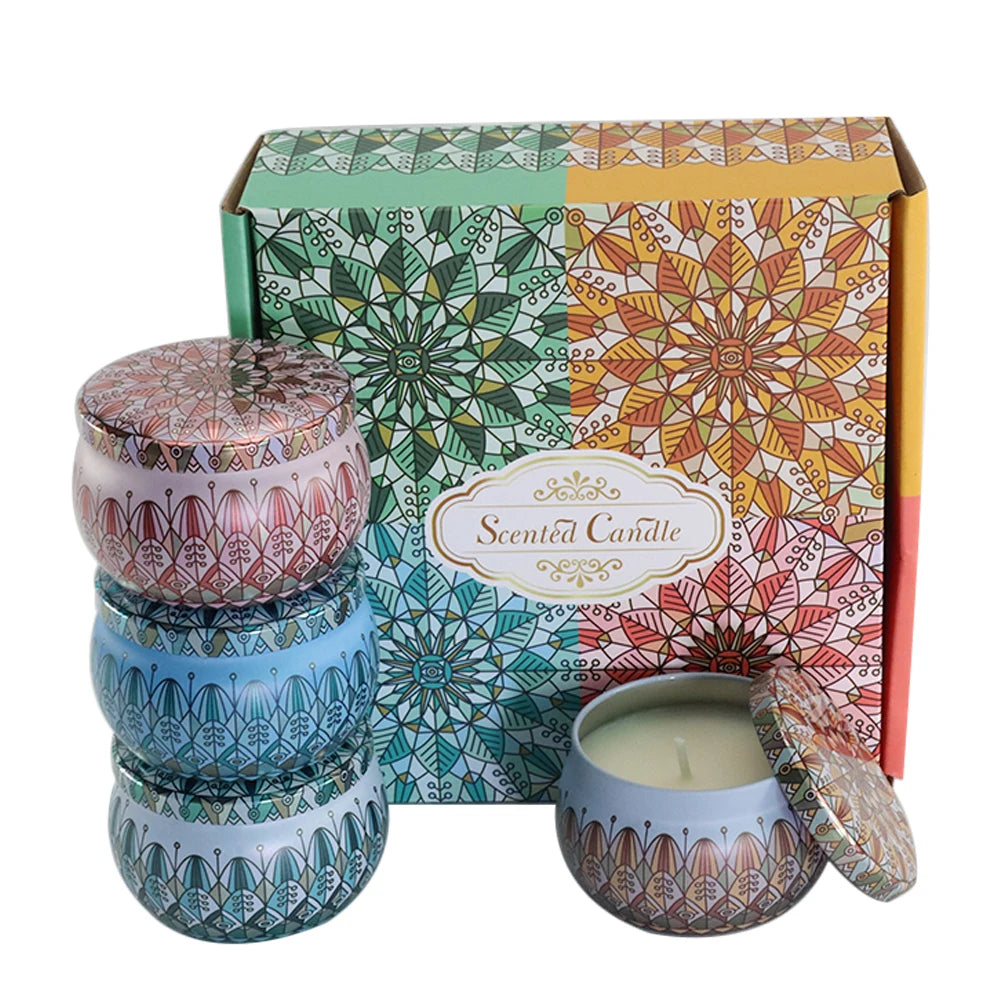 Luxury Massage Spa Round Metal Tin Soy Wax Scented Candles Gift Set