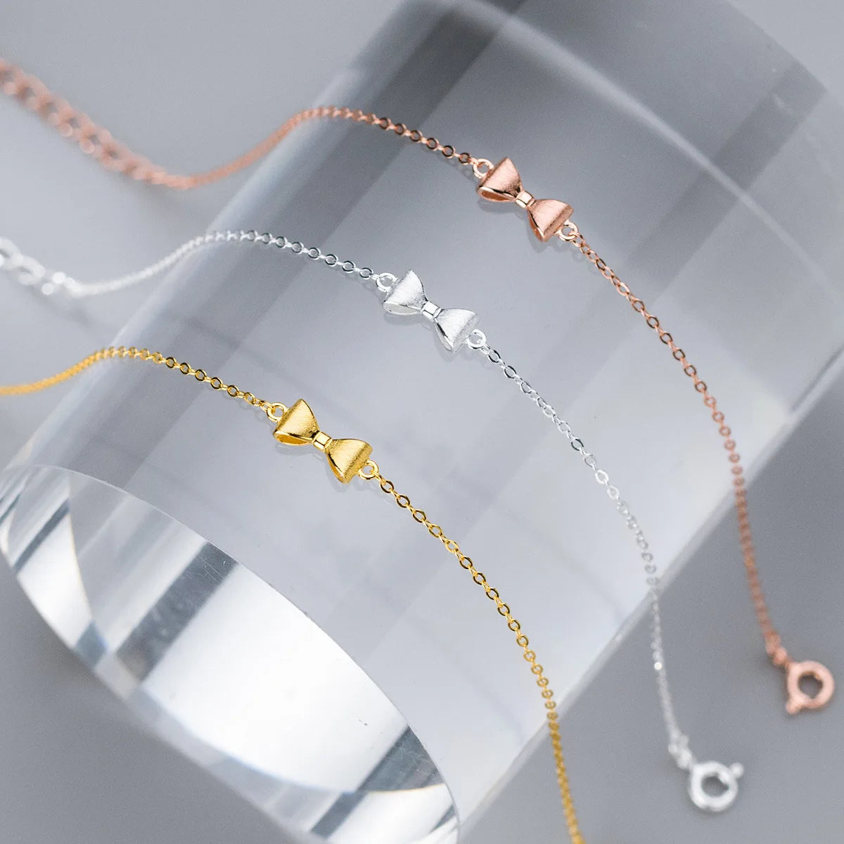 Wholesale Fashion Jewelry 925 Sterling Silver Bow Knot Bracelets Bowknot Gold Plated Bracelets for Women