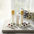Matte White 10ml Cosmetic Packaging Essential Oils Bottle Cylinder Glass Roll-on Bottles with Gem Stone Roller and Screw Cap MegaBDM