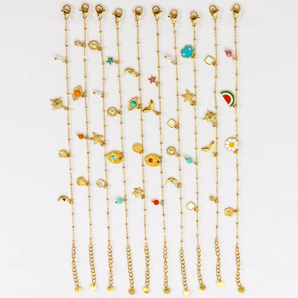 Wholesale Tarnish Free Ocean Themed Women Charm Jewelry Star Moon White Shell Zircon Charms Bracelet
