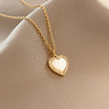 Real 18k Gold Plated Stainless Steel Love Heart Necklace Romantic Cubic Zircon Shell Heart Necklace for Valentines Gift