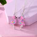 2PCS Best Friends Necklace Flamingo Pendant Colorful Drop Oil Necklace for Kid's Matching Necklace for Best Friends
