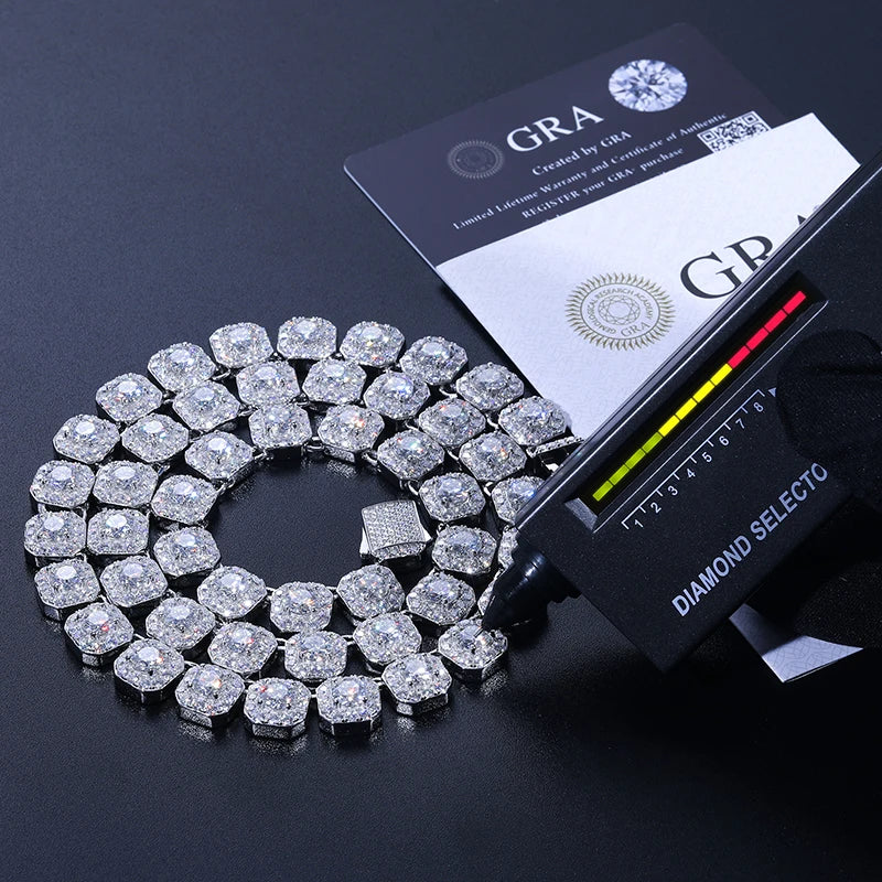 Dropshipping Cadena Fine Jewelry 10mm 925 Sterling Silver VVS Moissanite Diamond Iced Out Tennis Chain Necklace for Men Women
