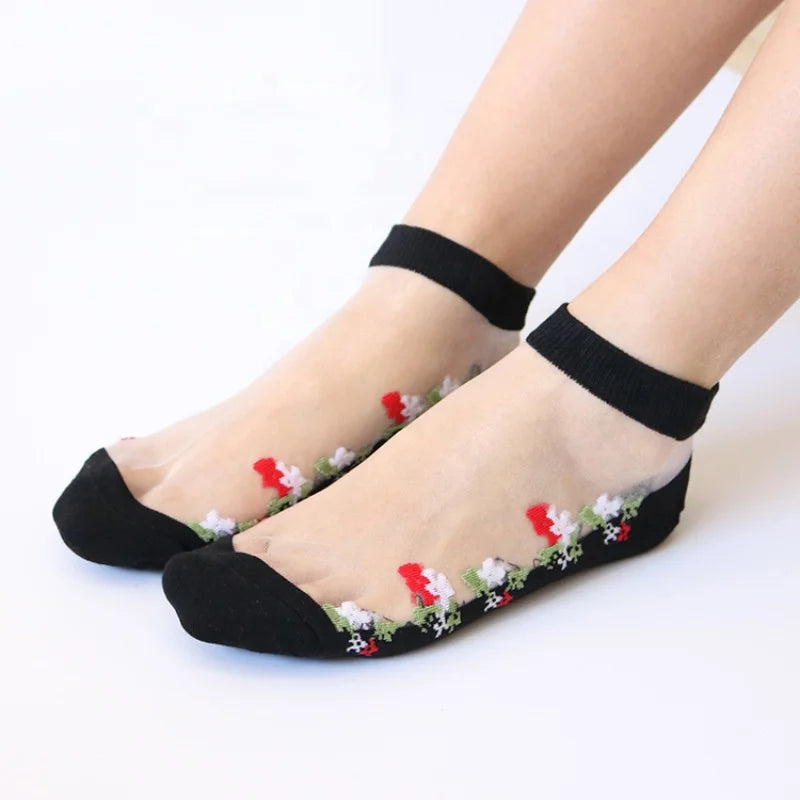 Wholesale Summer Thin See Through Sheer Socks Ladies Elegant Transparent Ankle Socks for Women
