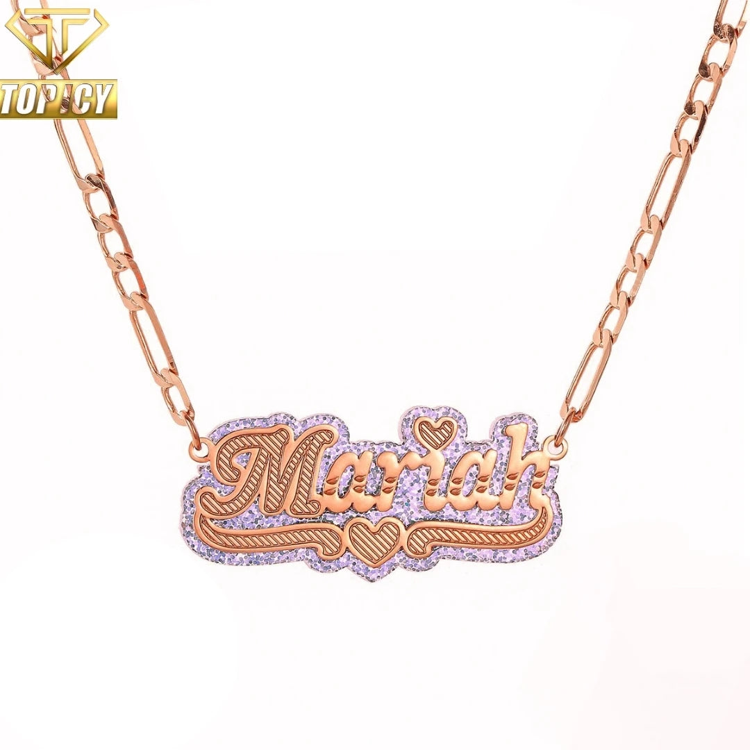 Two Color Choker Initial Double Plated Brass and Zircon Custom Name Necklace Personalized Glitter Letter Hip Hop Pendant