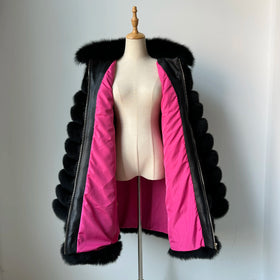 New Fashion Black Real Fox Fur Coat Long Style Women Plus Size Fluffy Fur Jacket With Zipper Winter Female Casual Outerwear