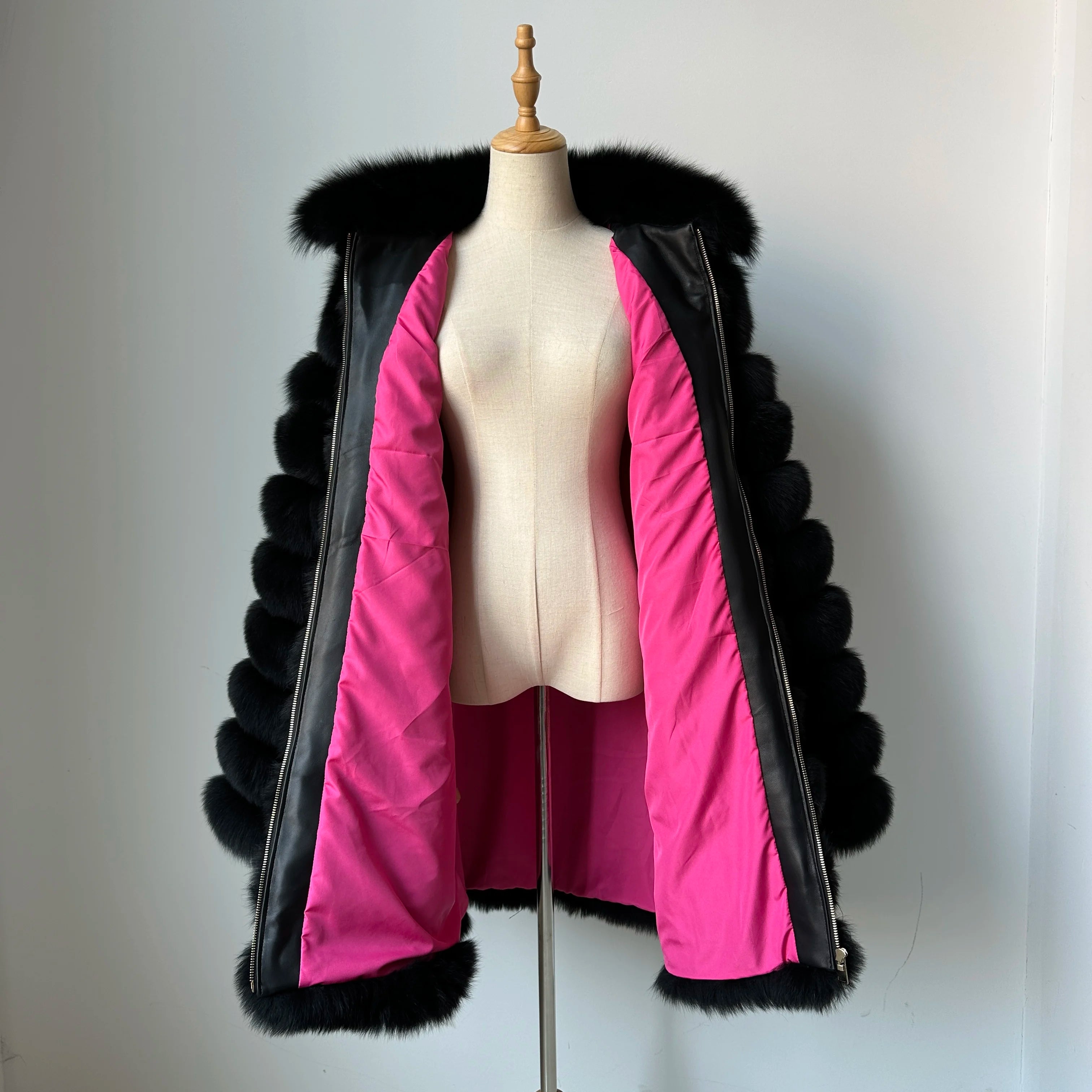 New Fashion Black Real Fox Fur Coat Long Style Women Plus Size Fluffy Fur Jacket With Zipper Winter Female Casual Outerwear