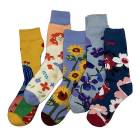 Hot Sale Fashion Cotton Socks Custom Colorful Flower Patterns Cactus Sunflower Violet Camellia Cute Crew Socks for Women