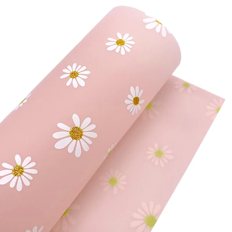 30x135cm 0.4MM Translucent Jelly Vinyl Frosted Glitter Daisy Flower Printed TPU Film Roll for Hair Bows Clips Handbags Making