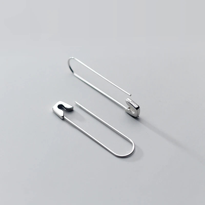 925 Sterling Silver Trendy Unisex Punk Rock Style Safety Pin Ear Hook Stud Earrings Exquisite Jewelry Gift