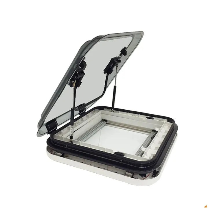 800x500mm Heavy-Duty RV Sunroof Factory Price Double Glazed Acrylic Top 70Â° Max Opening Angle Easy Mounting System