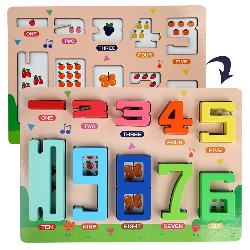 Digital Wooden Puzzle Building Blocks Tabletop Games for Preschool Education Model Toy for Kids Ages 3-8 Unisex