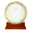 ADL New Design 2023 Crystal Glass Plate Shaped First Awards Trophies with Wooden Base for Souvenir Gifts