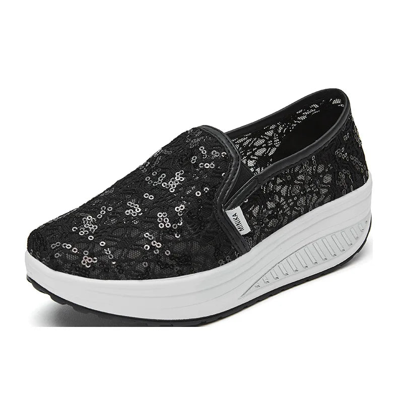 Women's Round Toe Shallow Mouth Fashion Trendy Casual Shoes Mesh Breathable Ladies Walking Shoes Thick Bottom Resistant Shoes
